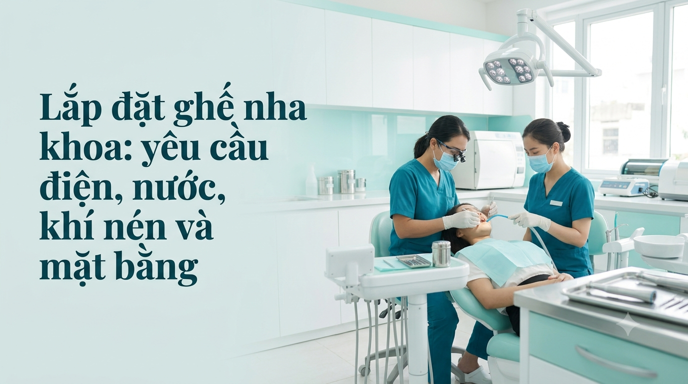 Lắp đặt ghế nha khoa: yêu cầu điện, nước, khí nén và mặt bằng